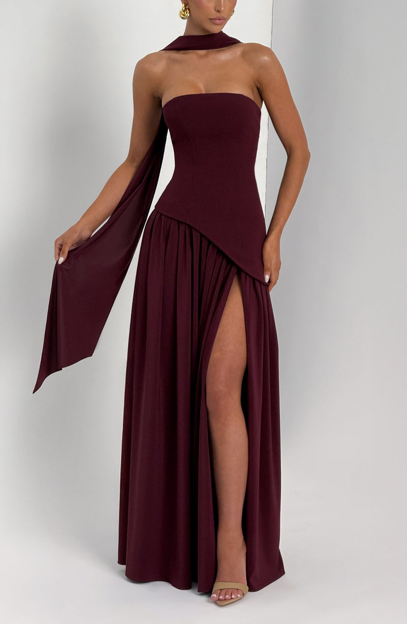Malena™ - Vestido Largo de Chifón Cereza