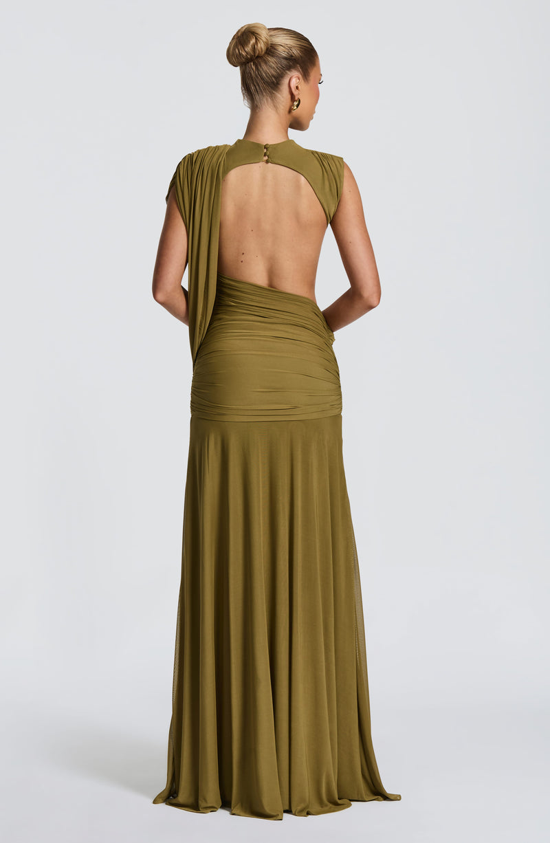Mireya™ - Vestido Largo de Malla Oliva