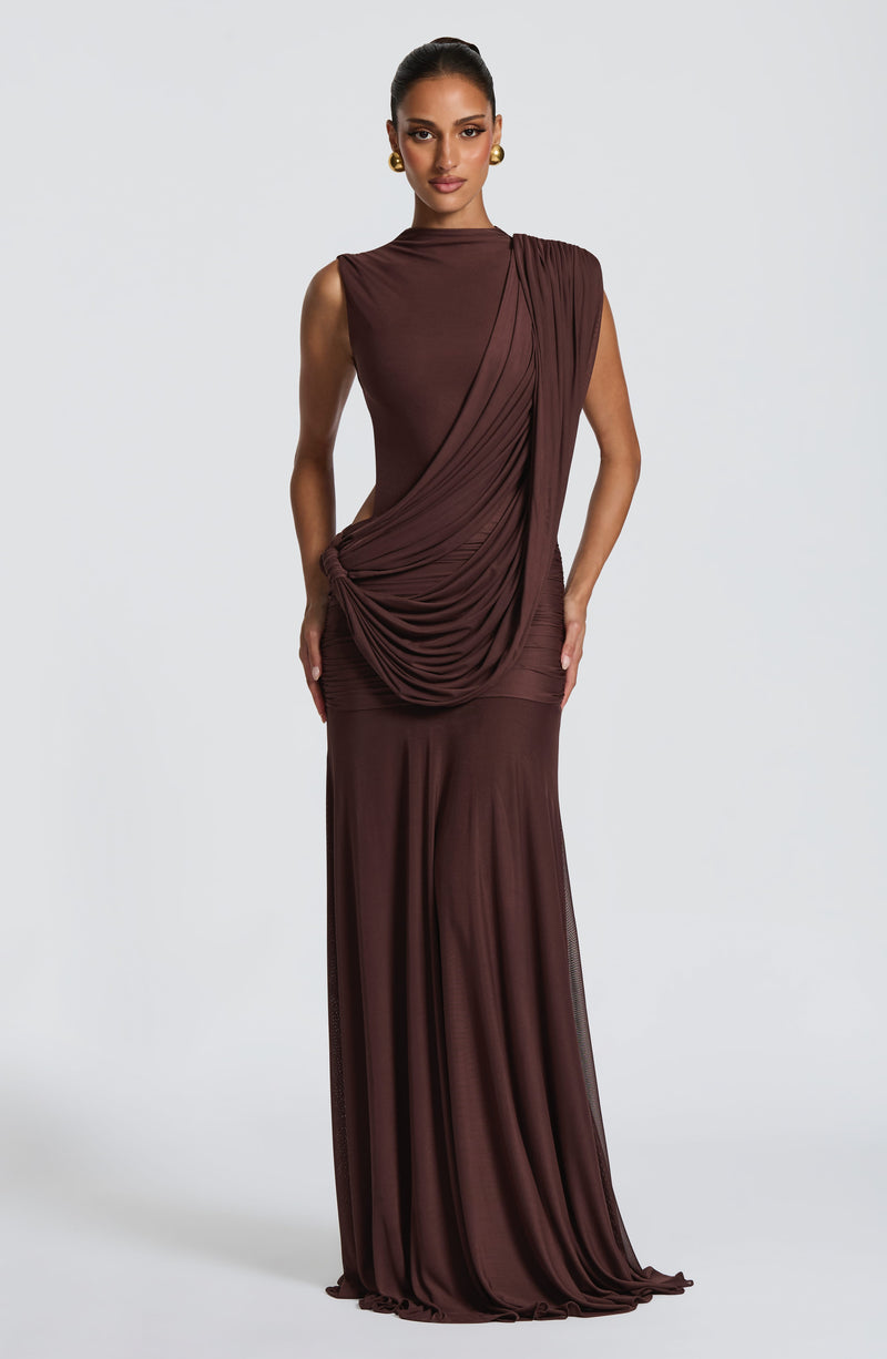 Mireya™ - Vestido Largo de Malla Ciruela