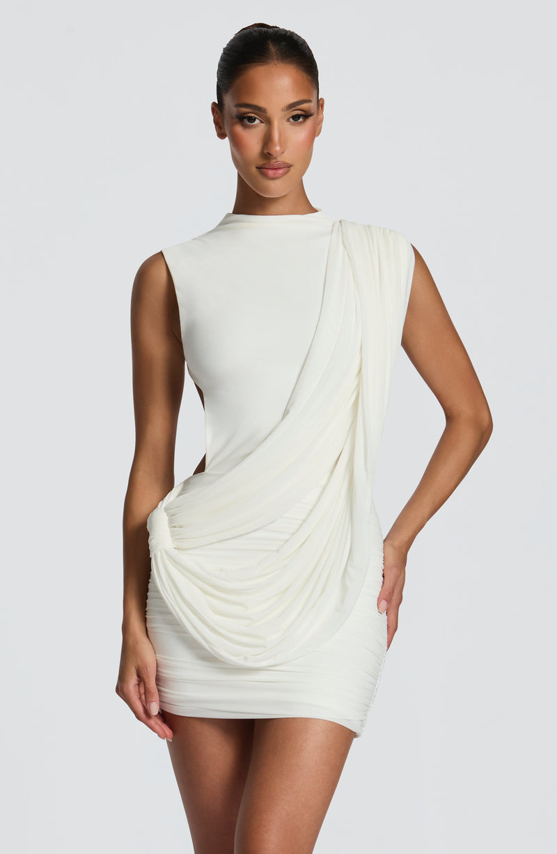 Mireya™ - Vestido Corto de Malla Marfil