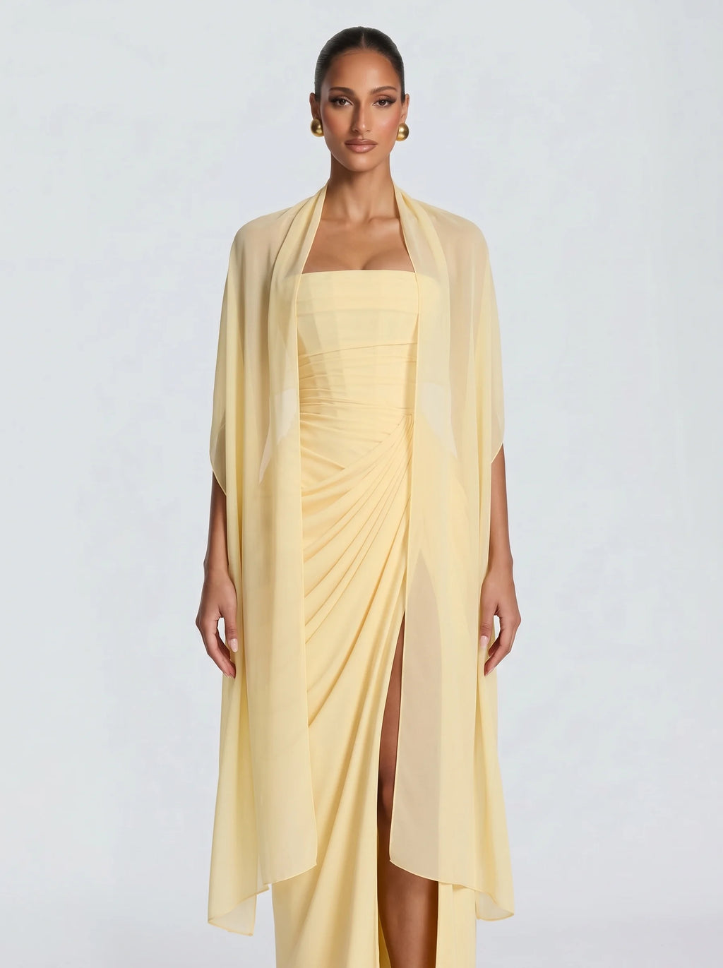 Nora™ - Estola de Chifón amarillo, vista frontal