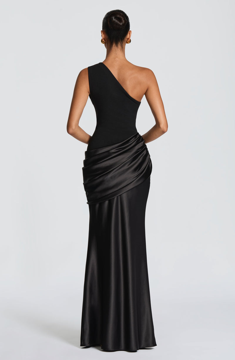 Sabina™ - Vestido Largo de Satén Negro