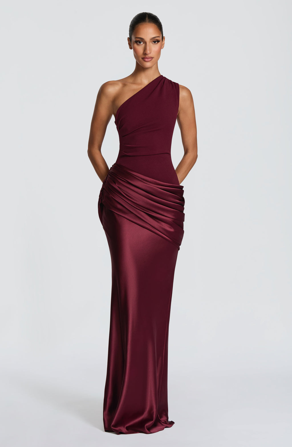 Sabina™ - Vestido Largo de Satén Cereza
