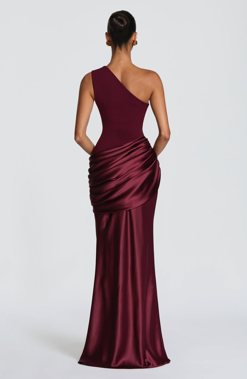 Sabina™ - Vestido Largo de Satén Cereza