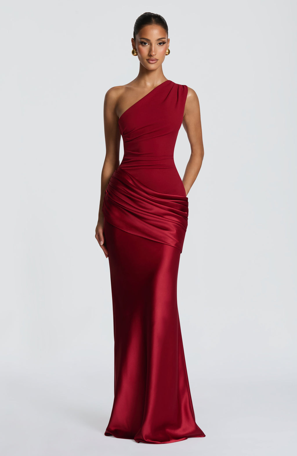 Sabina™ - Vestido Largo de Satén Rojo