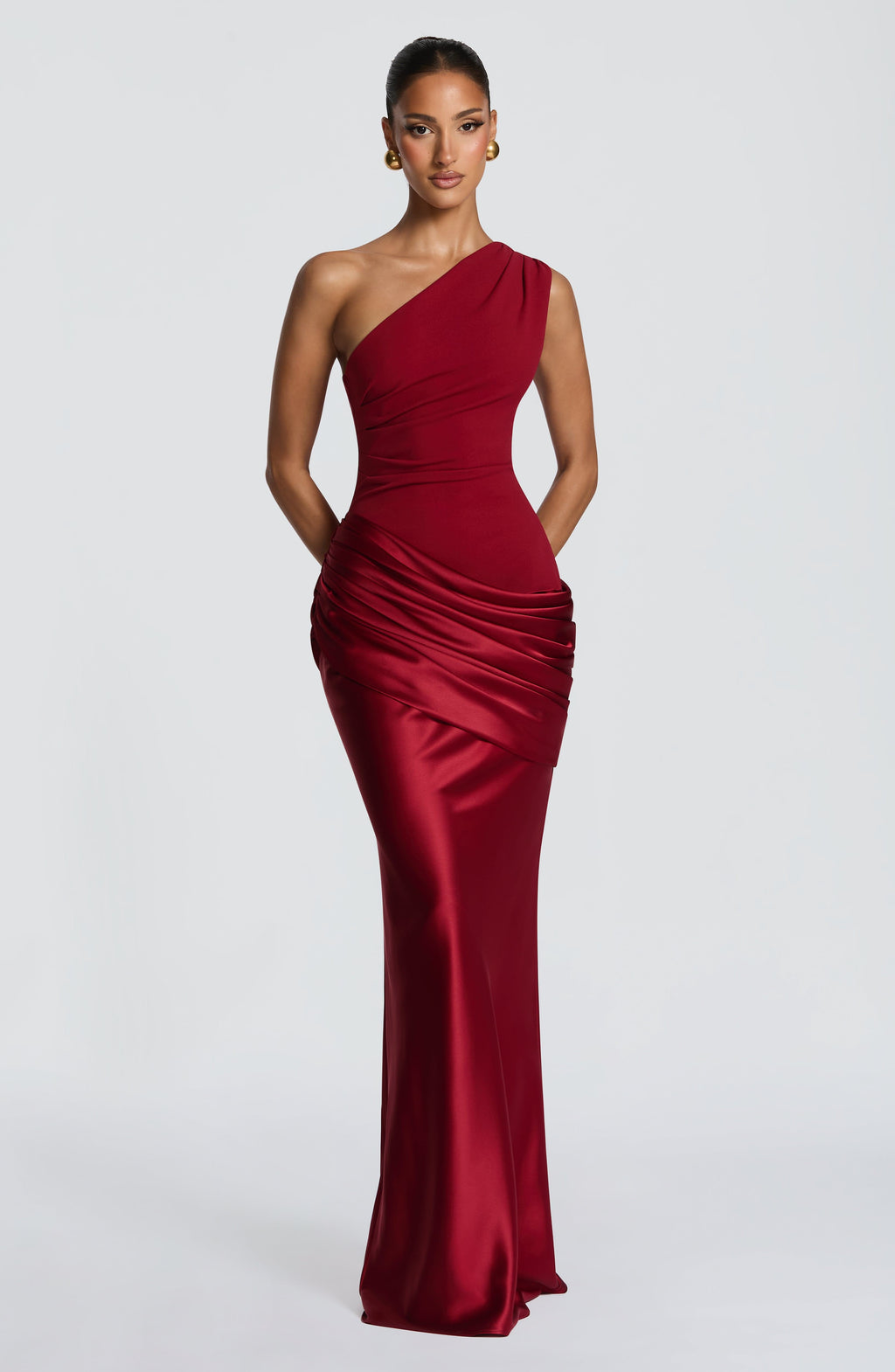 Sabina™ - Vestido Largo de Satén Rojo