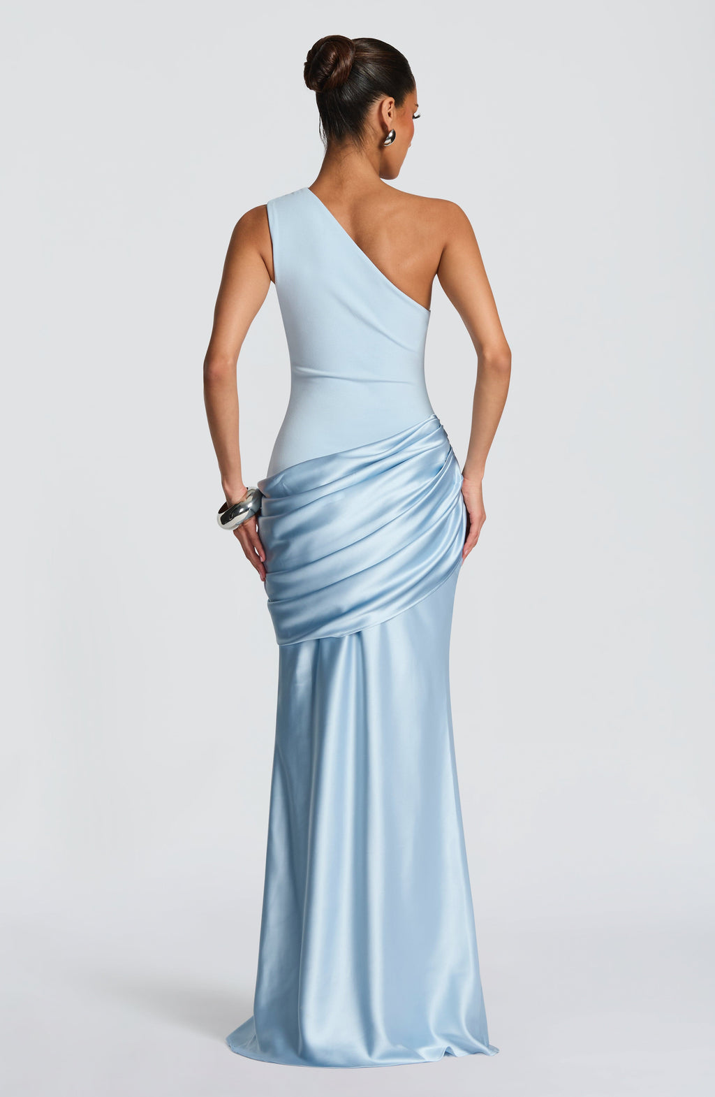 Sabina™ - Vestido Largo de Satén Azul Glaciar