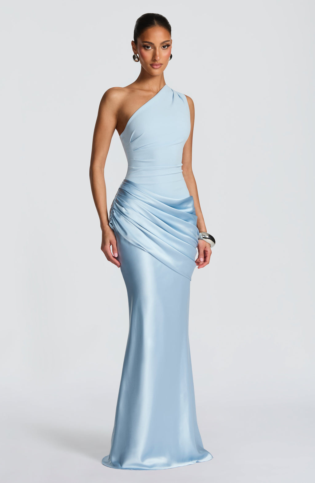 Sabina™ - Vestido Largo de Satén Azul Glaciar