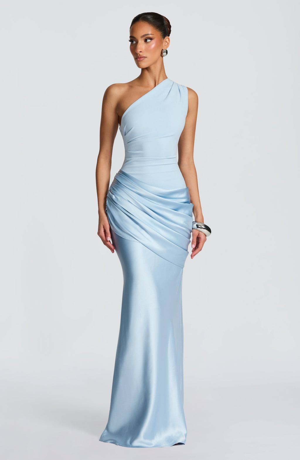 Sabina™ - Vestido Largo de Satén Azul Glaciar