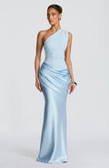 Sabina™ - Vestido Largo de Satén Azul Glaciar
