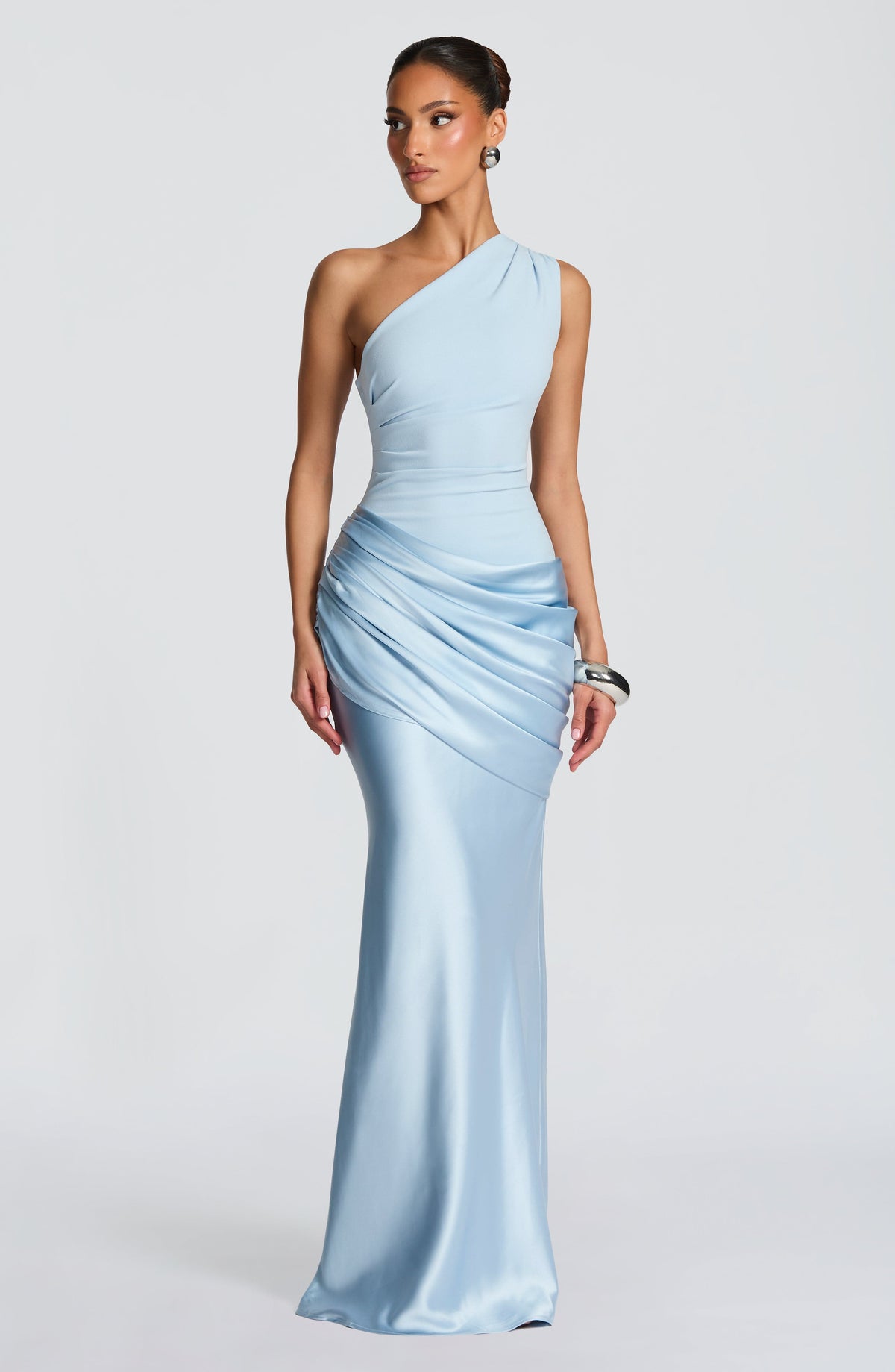 Sabina™ - Vestido Largo de Satén Azul Glaciar