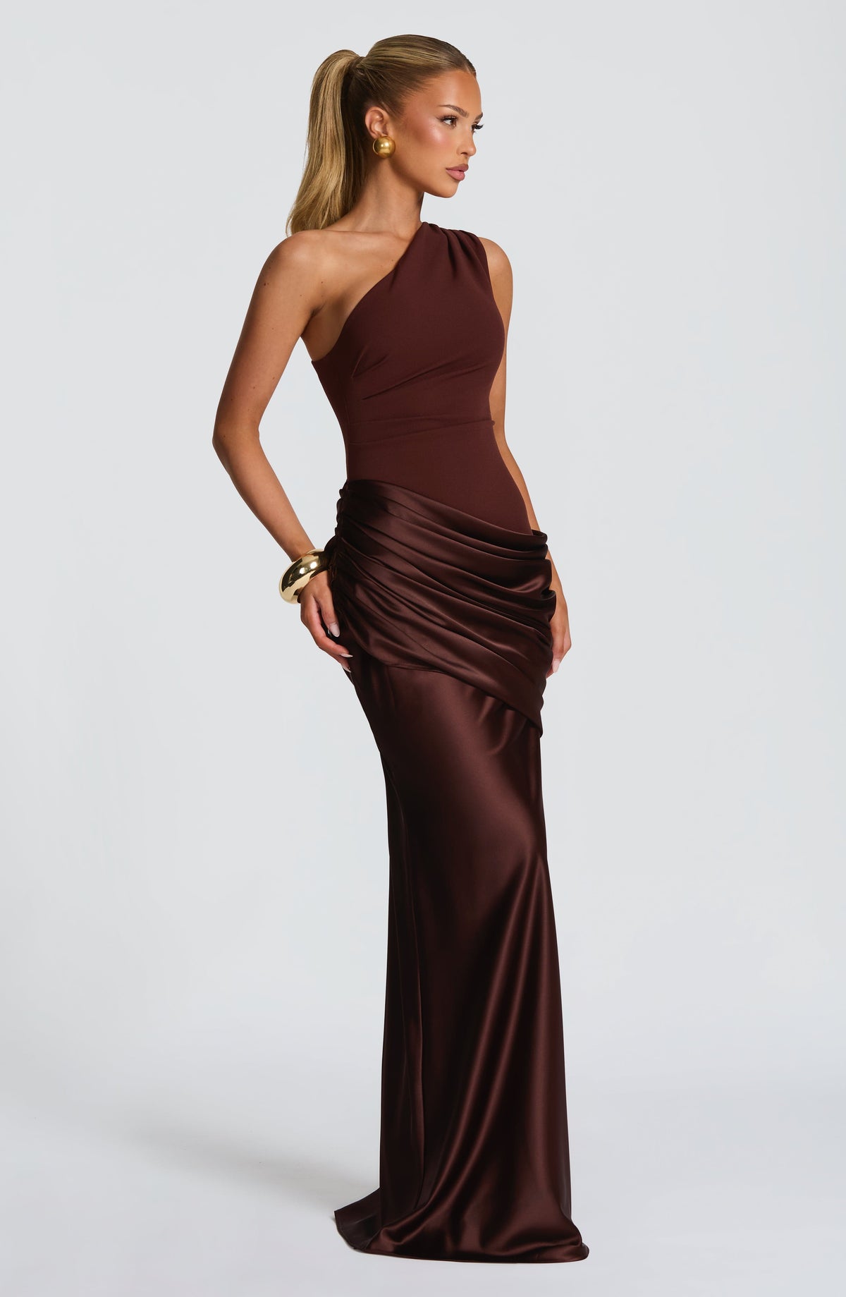 Sabina™ - Vestido Largo de Satén Ciruela