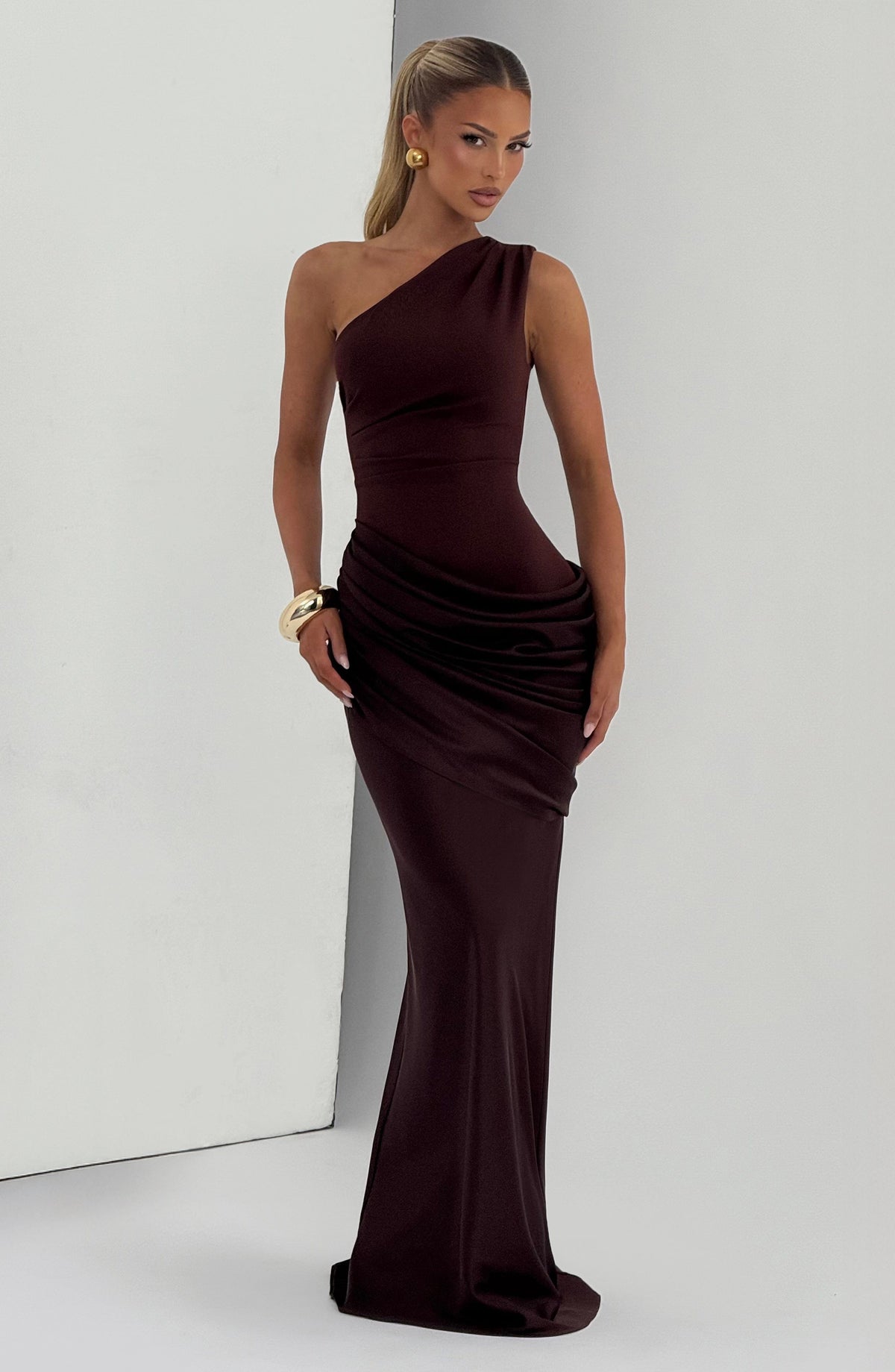 Sabina™ - Vestido Largo de Satén Ciruela