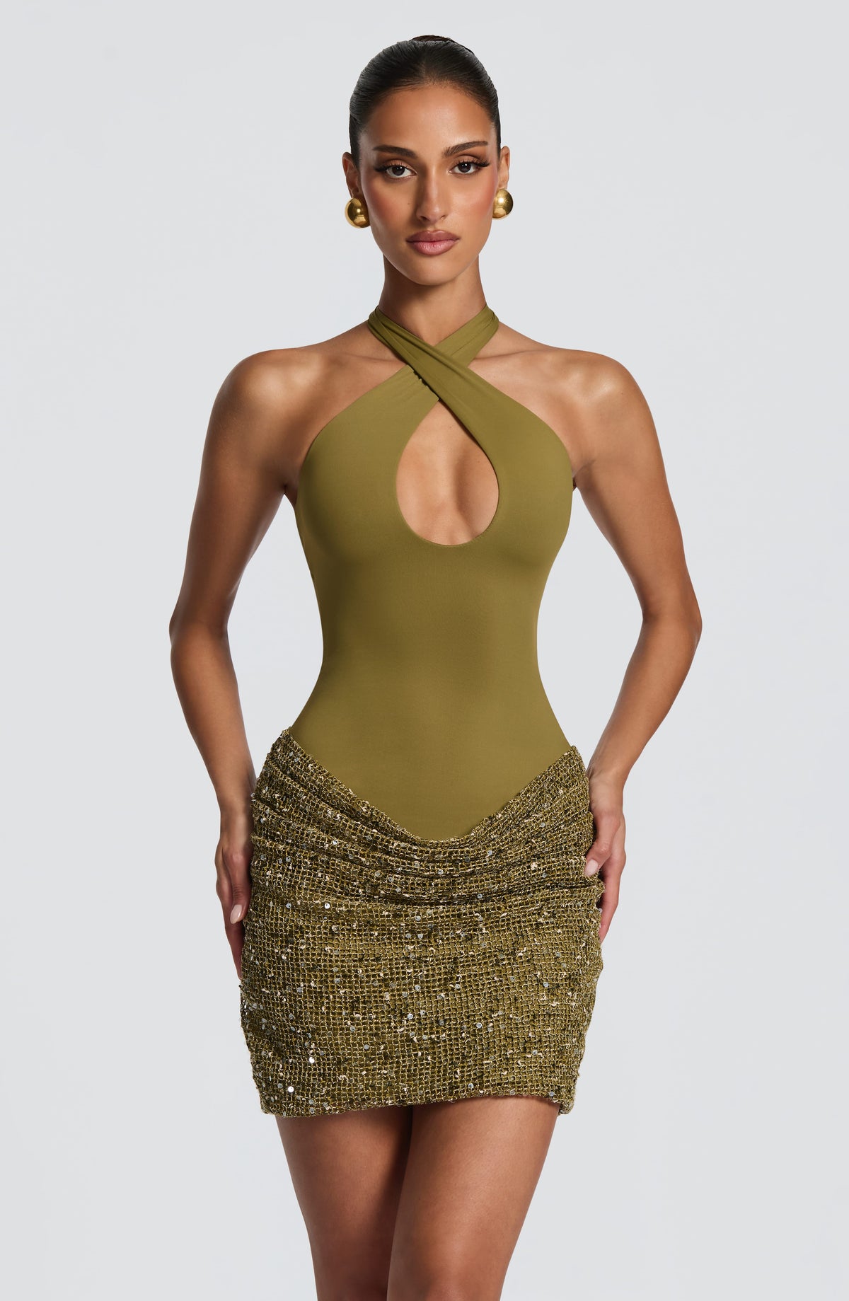 Andrea™ - Vestido Corto de Lentejuelas Oliva