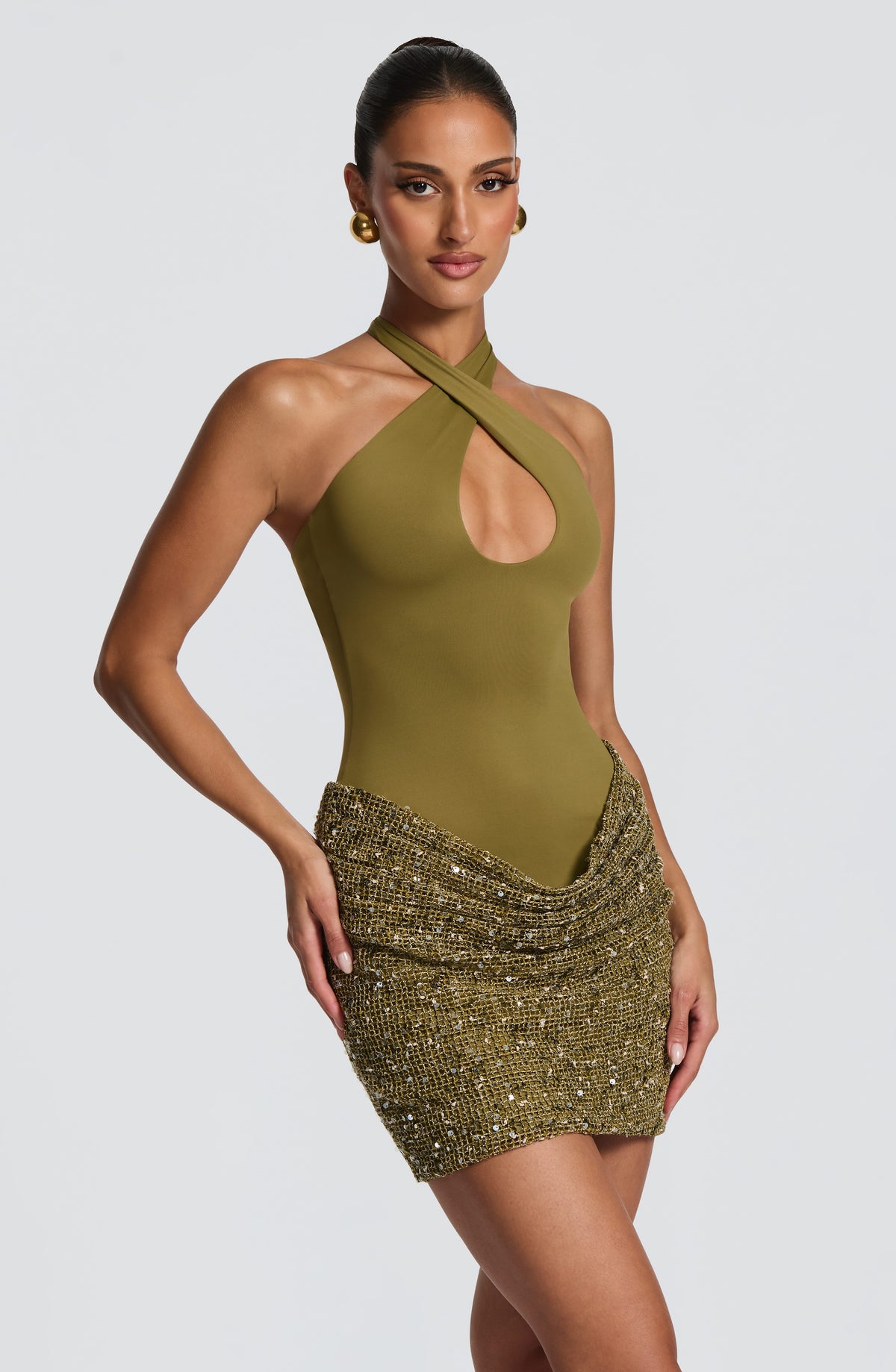 Andrea™ - Vestido Corto de Lentejuelas Oliva
