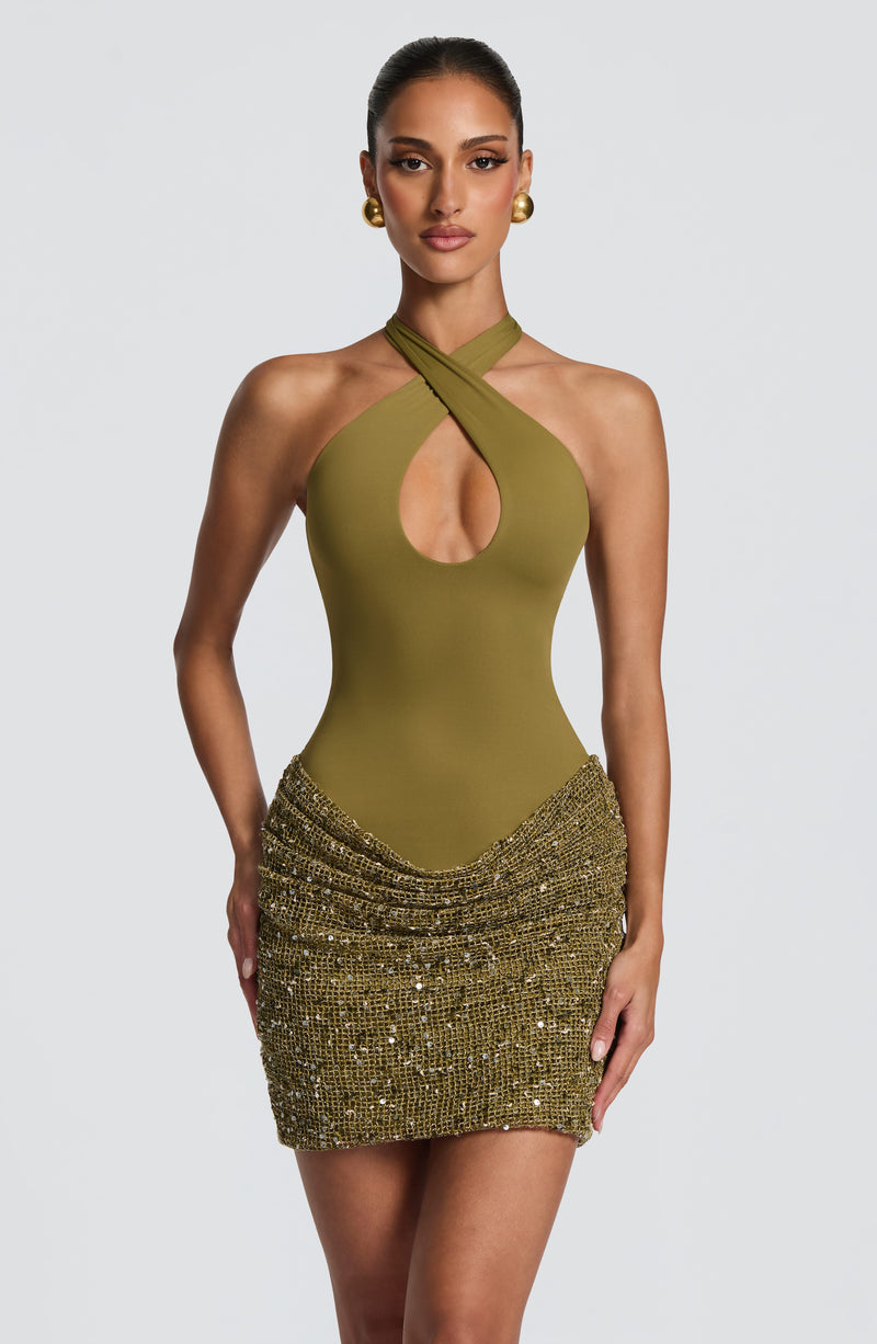Andrea™ - Vestido Corto de Lentejuelas Oliva