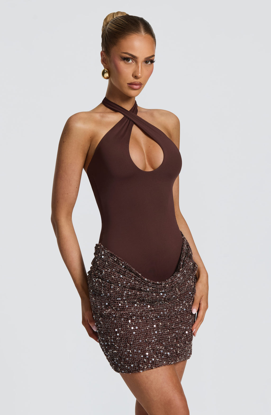 Andrea™ - Vestido Corto de Lentejuelas Ciruela
