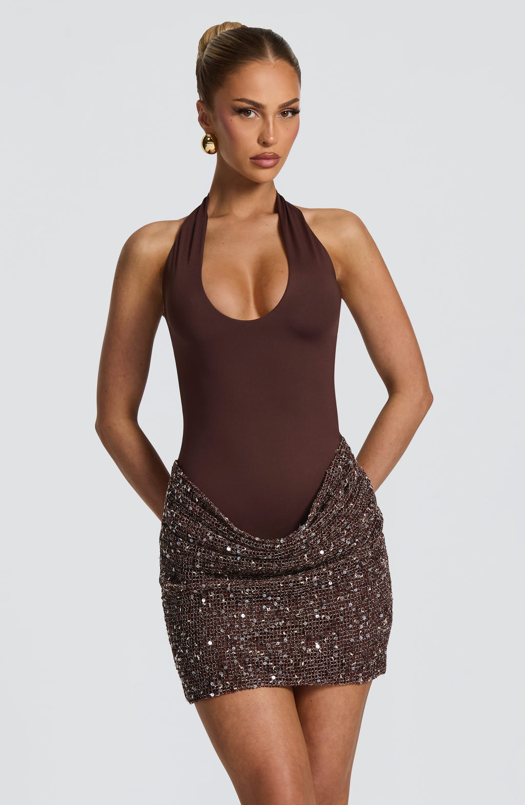 Andrea™ - Vestido Corto de Lentejuelas Ciruela