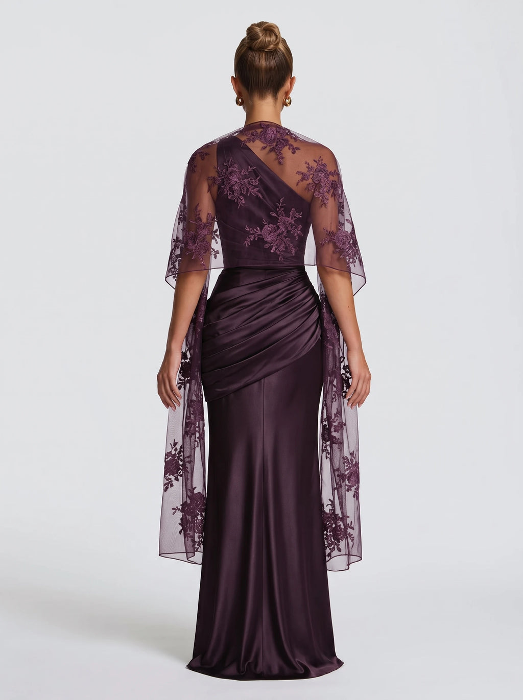Tania™ - Estola de Tul Bordado morado, vista de espalda
