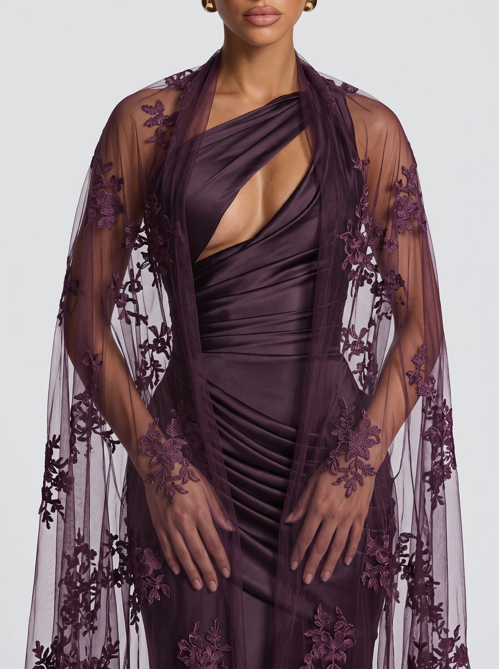 Tania™ - Estola de Tul Bordado morado, primer plano