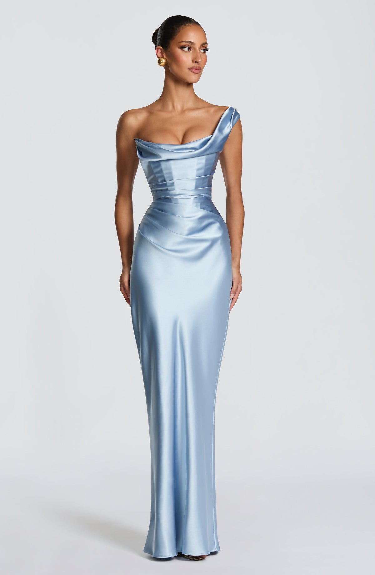 Talía™ - Vestido Largo al Bies Azul Glaciar