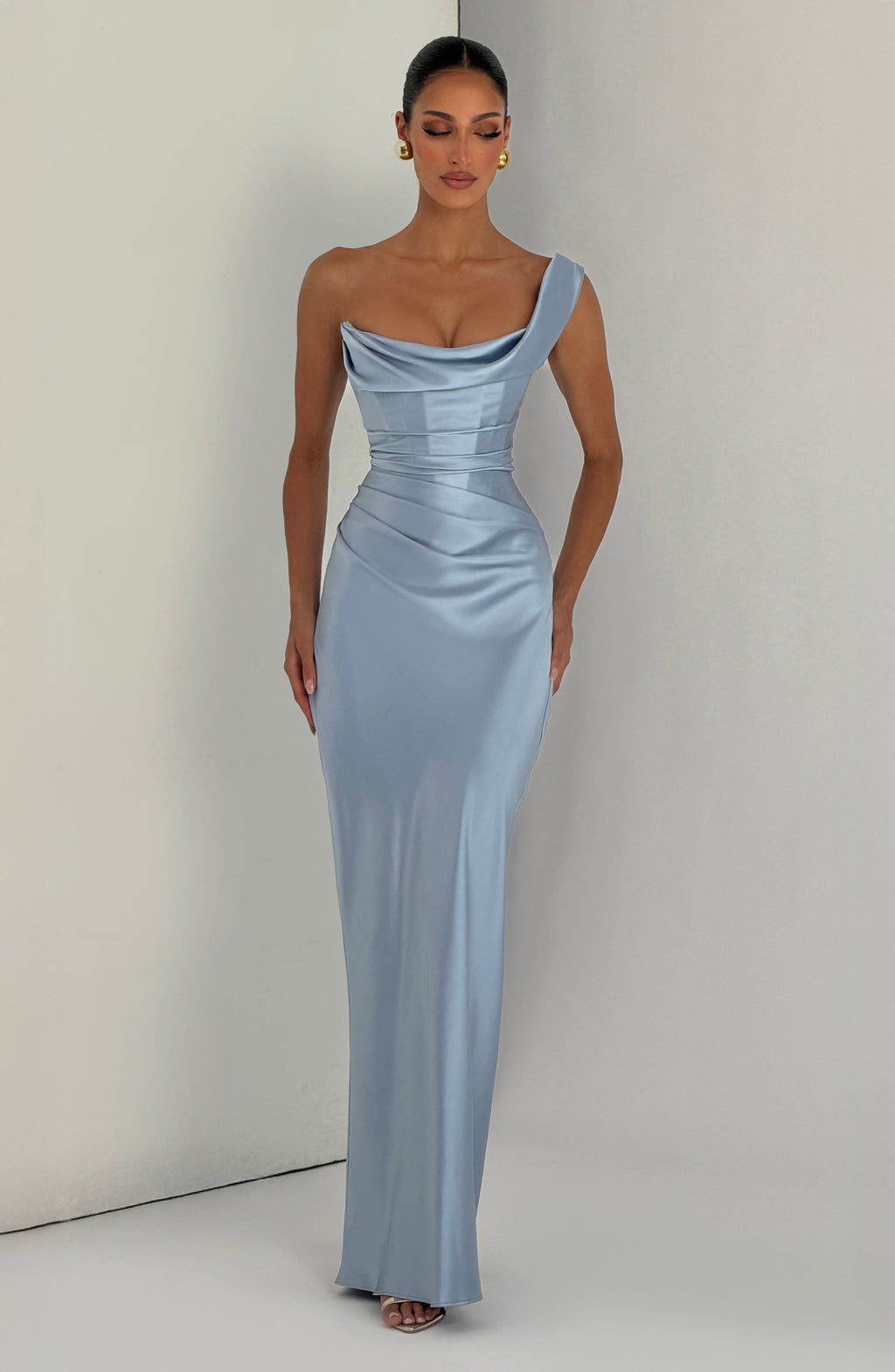 Talía™ - Vestido Largo al Bies Azul Glaciar