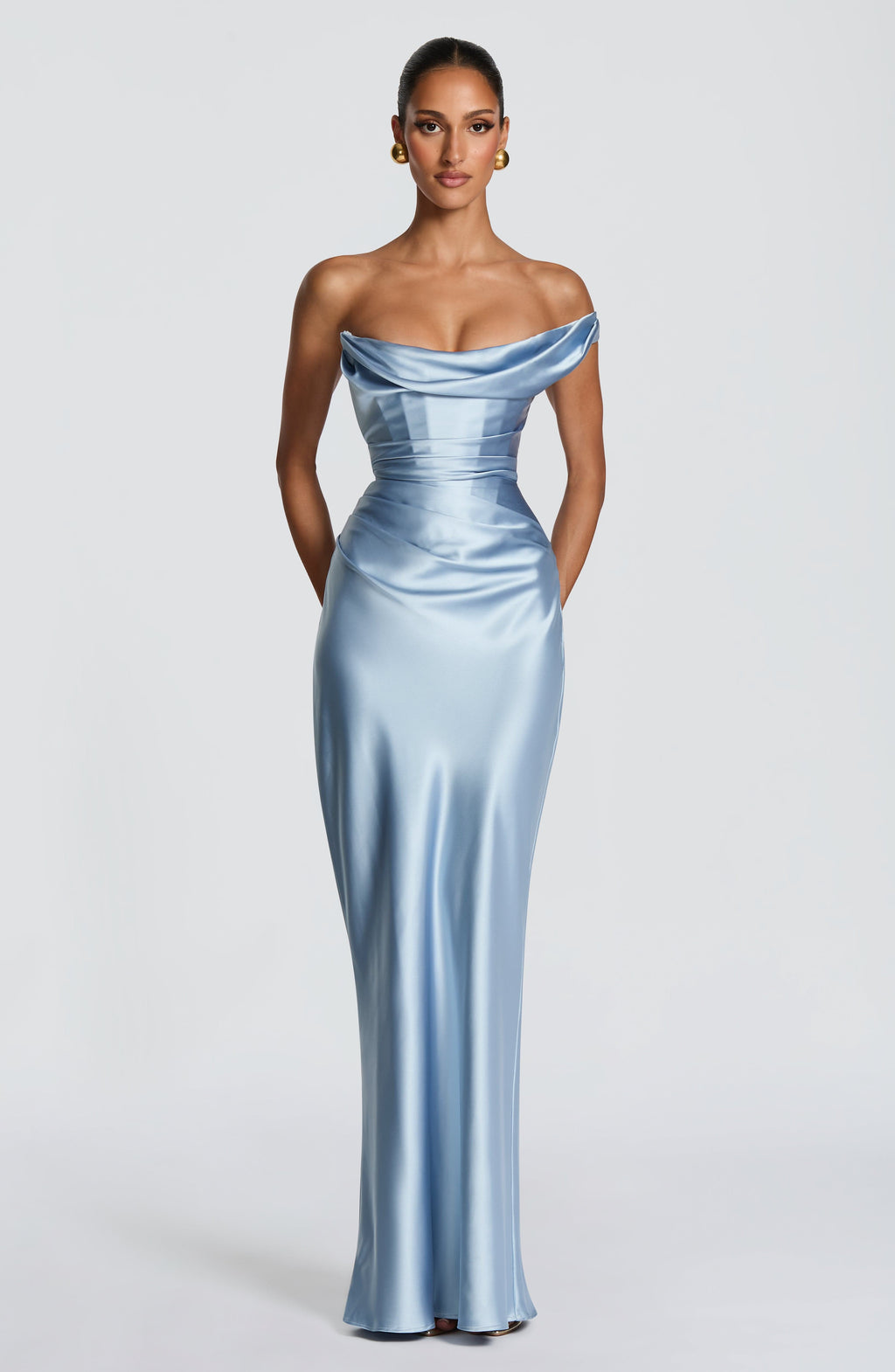 Talía™ - Vestido Largo al Bies Azul Glaciar