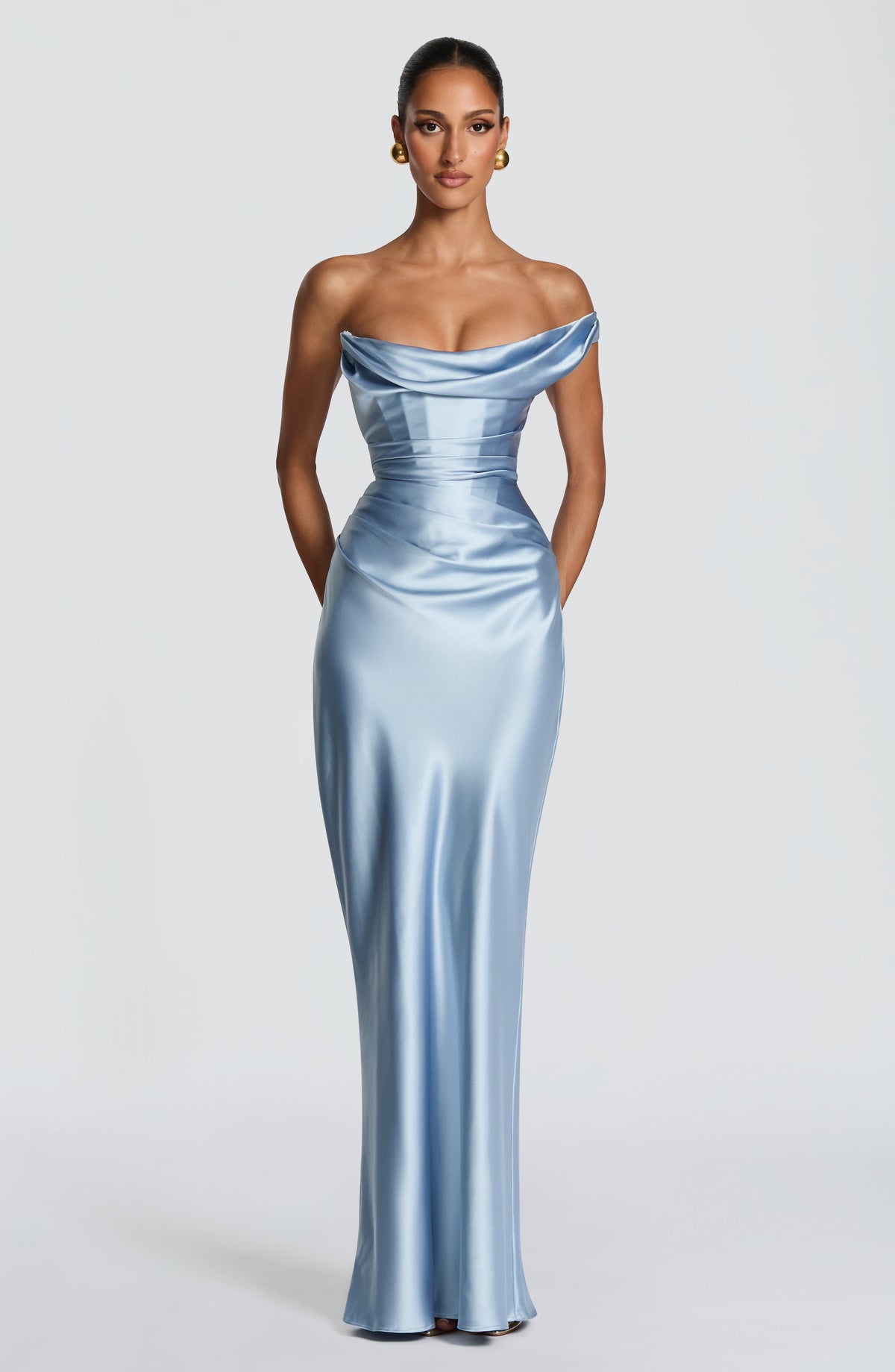 Talía™ - Vestido Largo al Bies Azul Glaciar