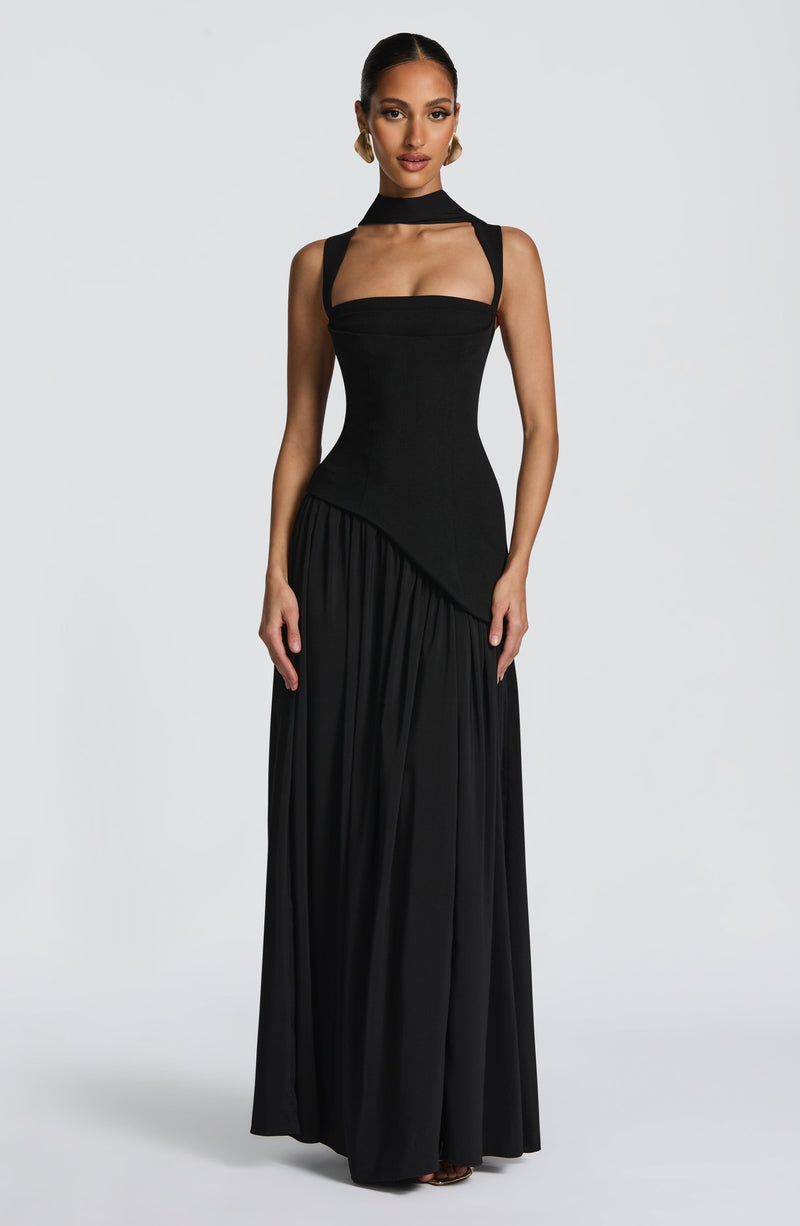 Tamara™ - Vestido Largo de Chifón Negro
