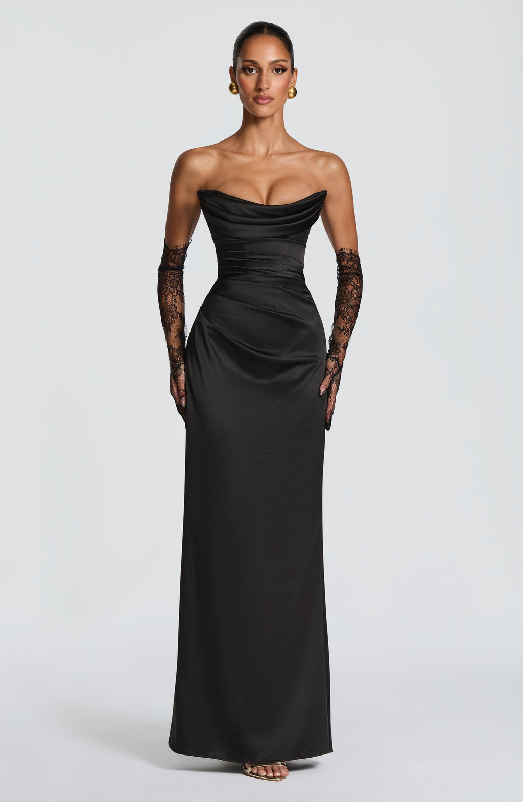 Vega™ - Vestido Largo de Satén Negro