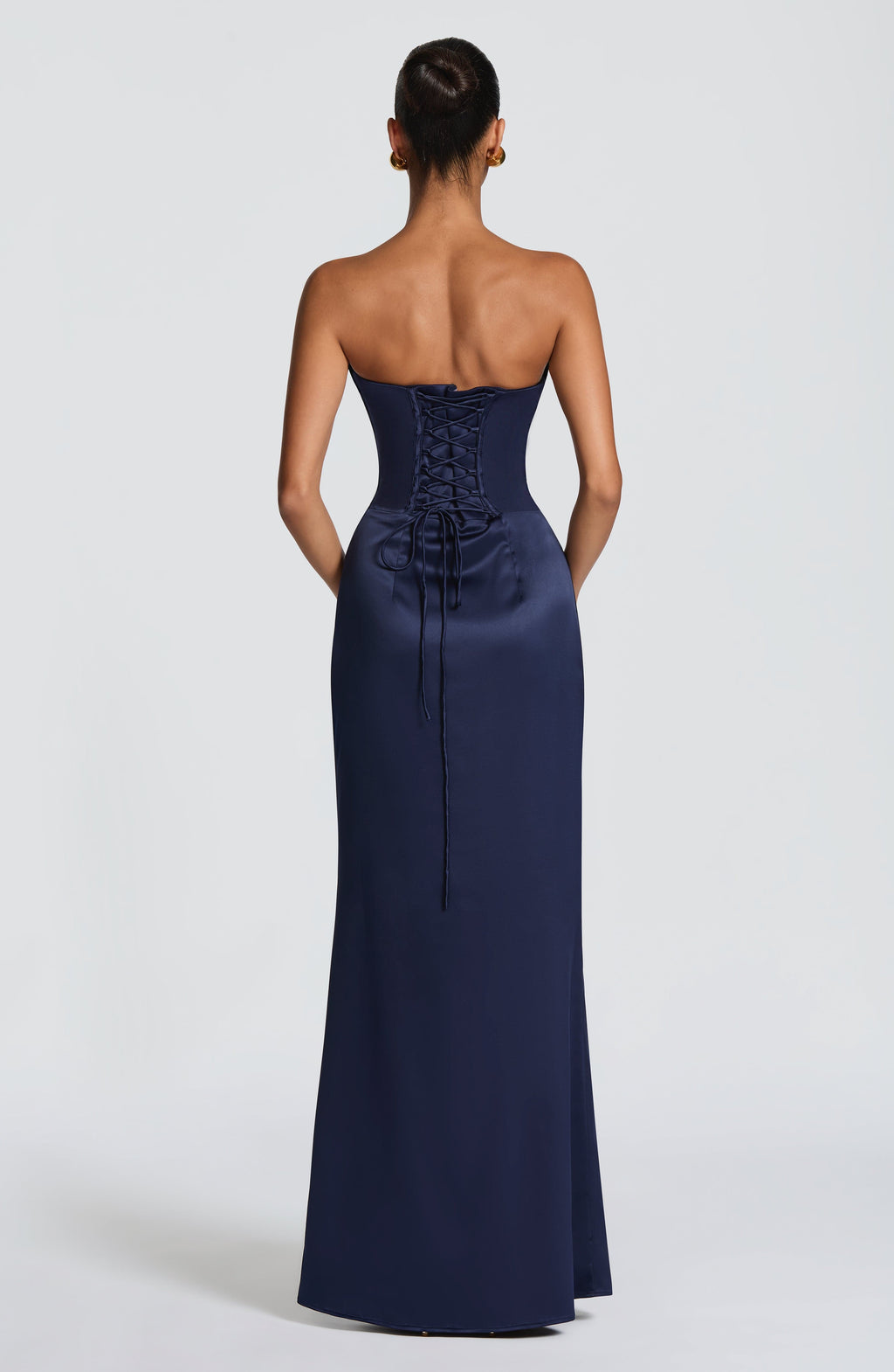 Vega™ - Vestido Largo de Satén Azul Marino