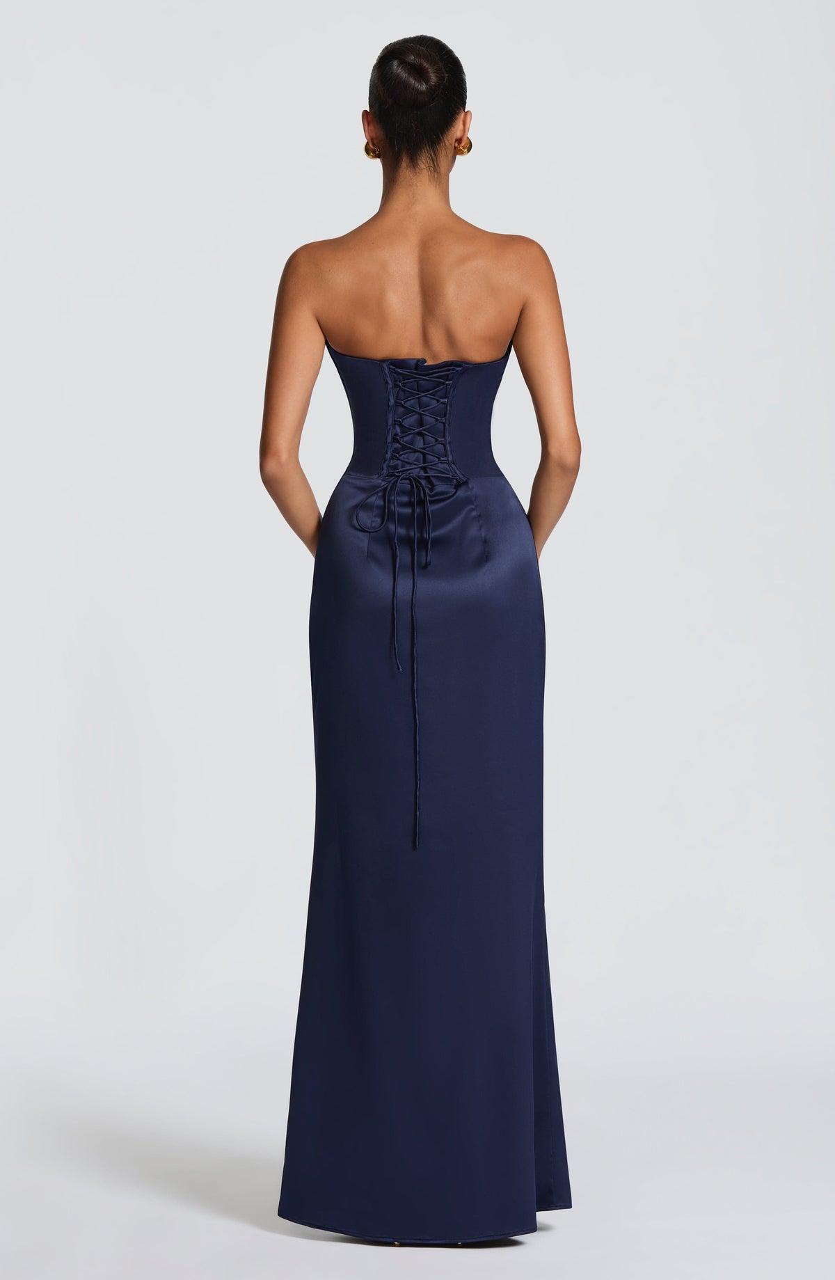 Vega™ - Vestido Largo de Satén Azul Marino