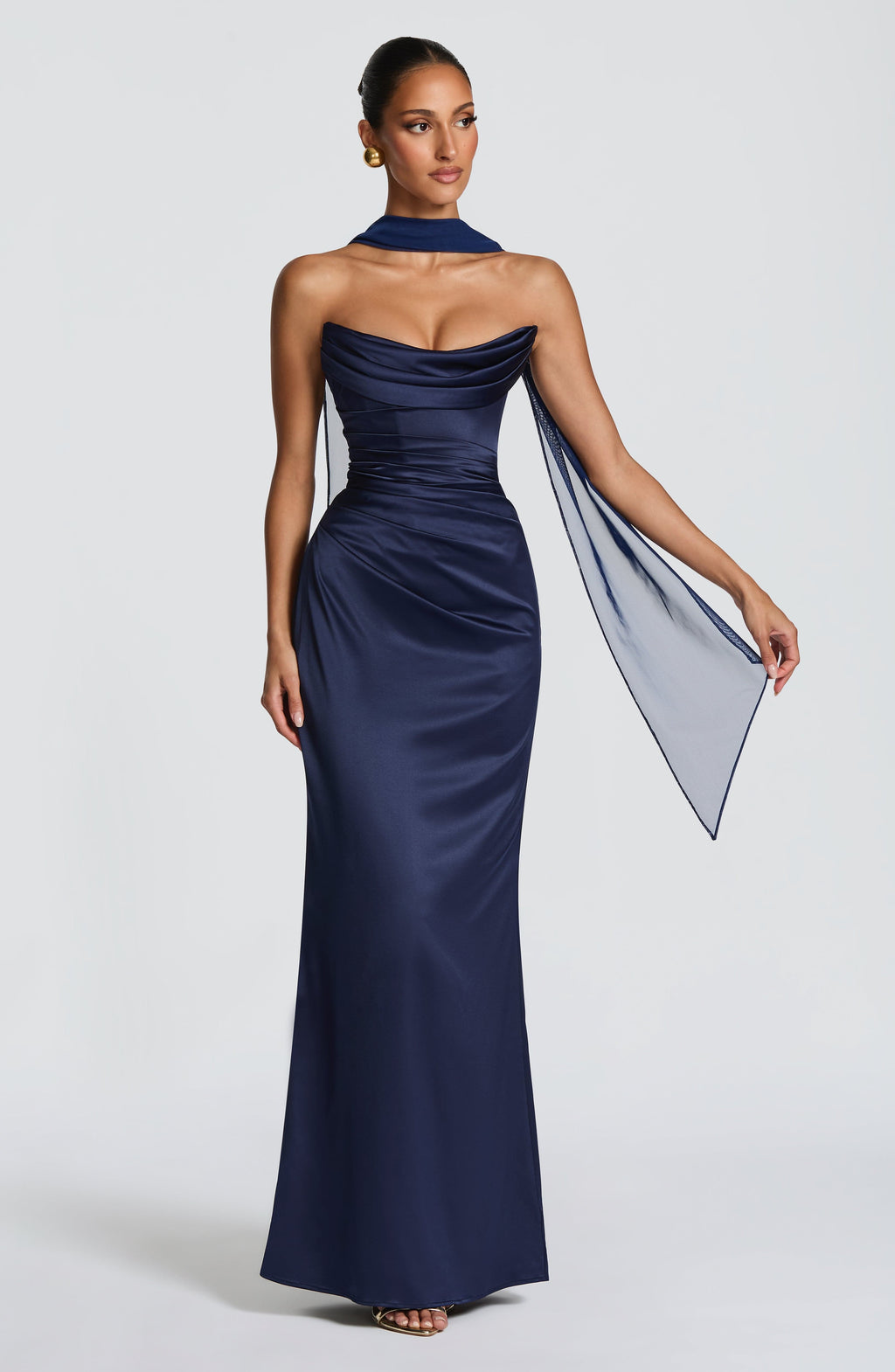 Vega™ - Vestido Largo de Satén Azul Marino