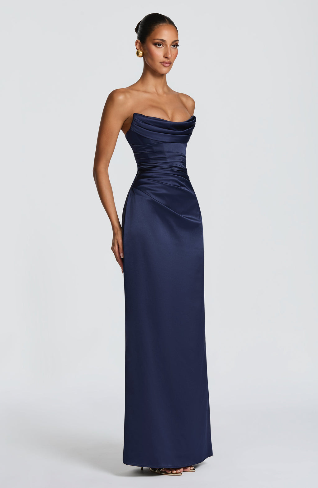 Vega™ - Vestido Largo de Satén Azul Marino