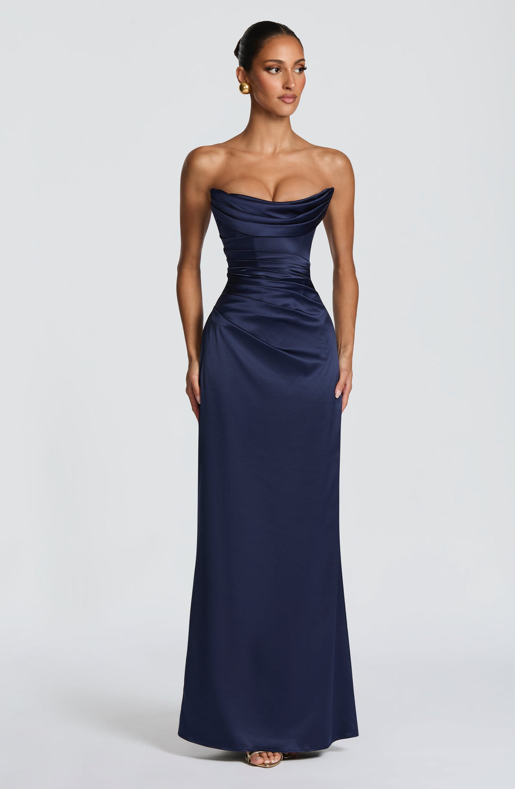 Vega™ - Vestido Largo de Satén Azul Marino