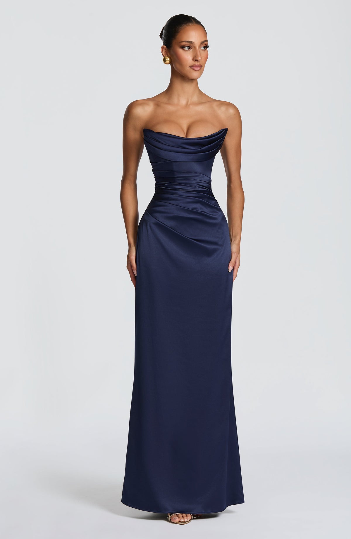 Vega™ - Vestido Largo de Satén Azul Marino