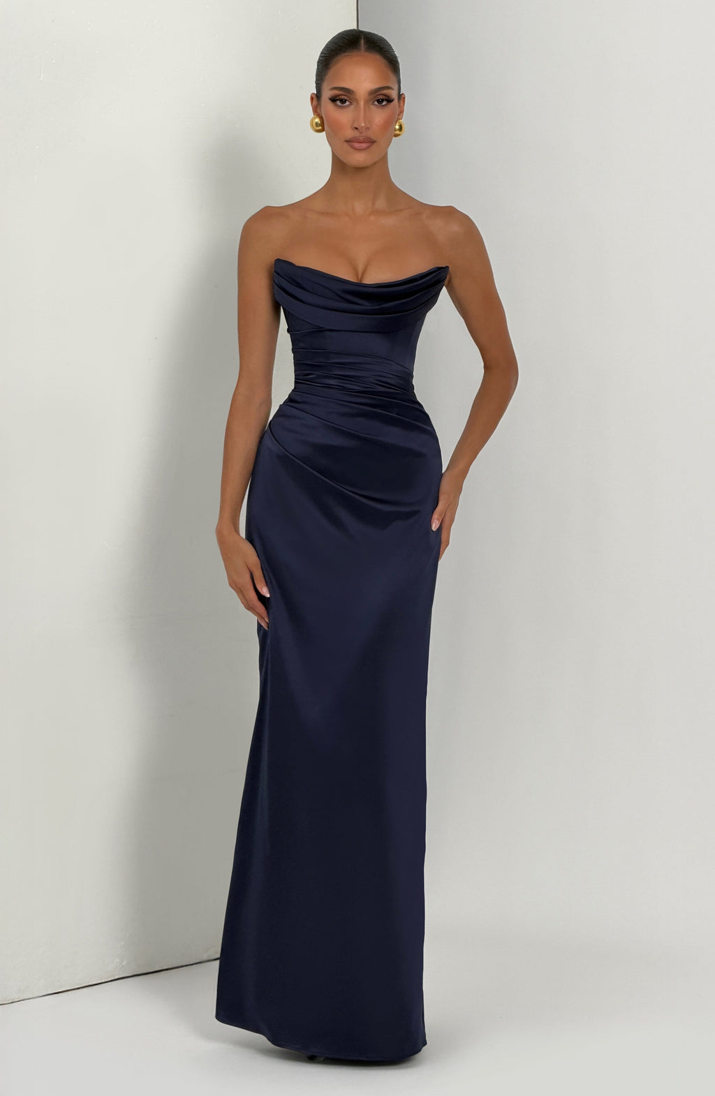 Vega™ - Vestido Largo de Satén Azul Marino