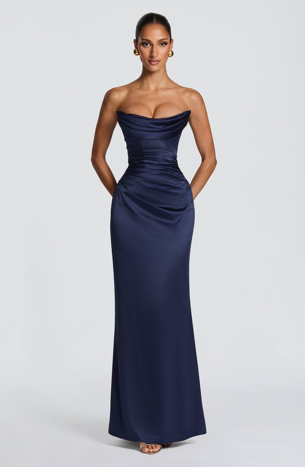 Vega™ - Vestido Largo de Satén Azul Marino