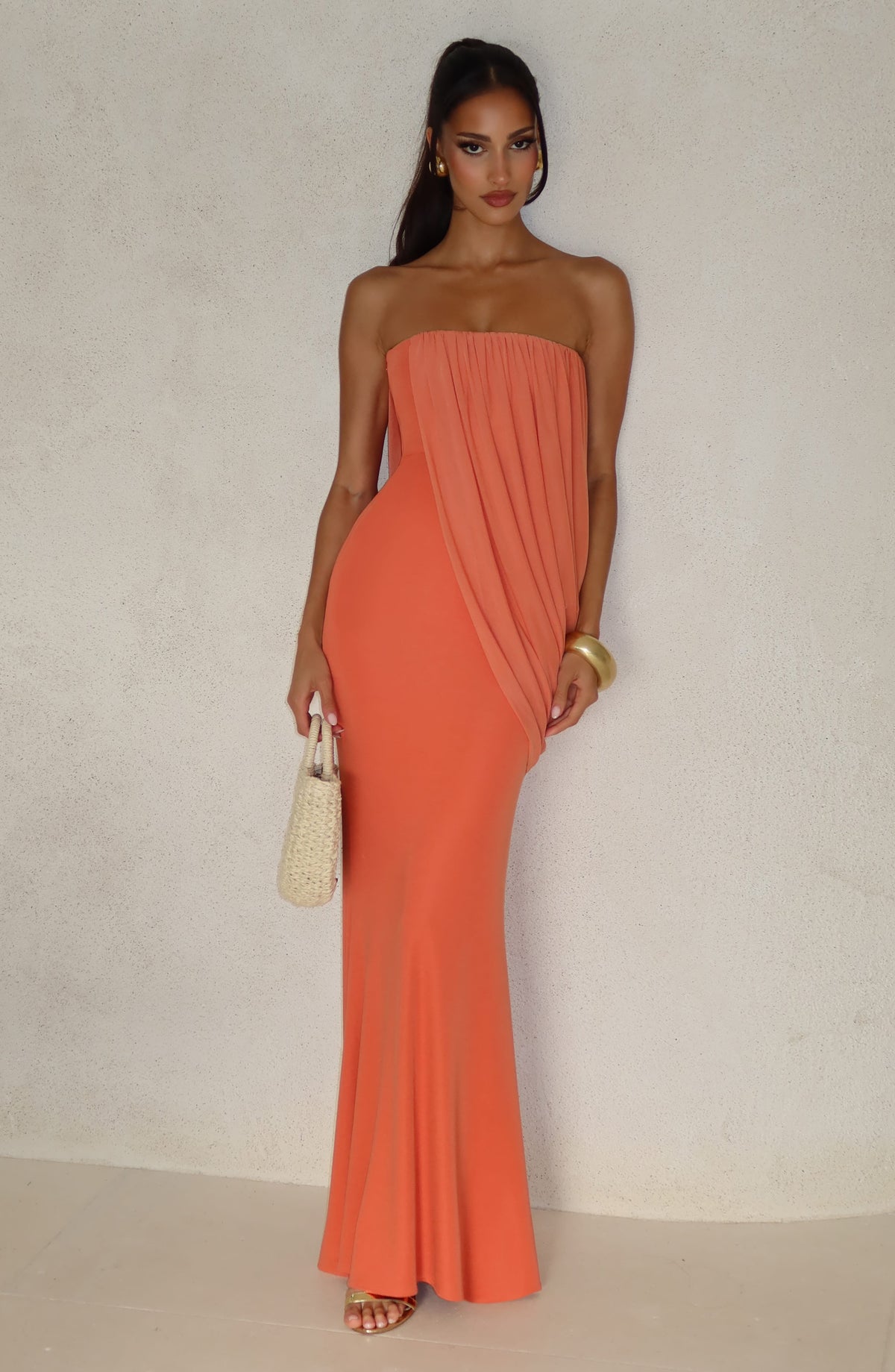 Valeria™ - Vestido Largo de Punto Naranja